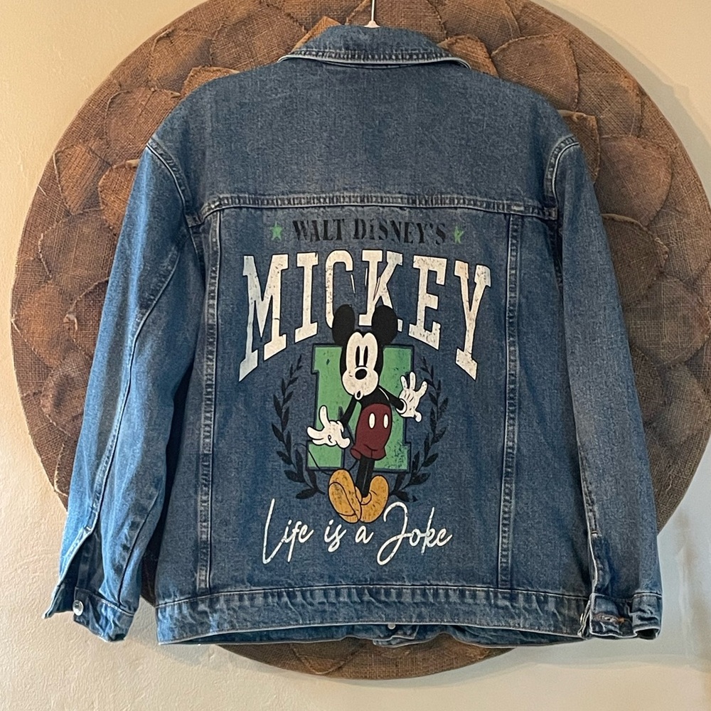 LCW Denim Disney Denim Jacket with Mickey Mouse Design